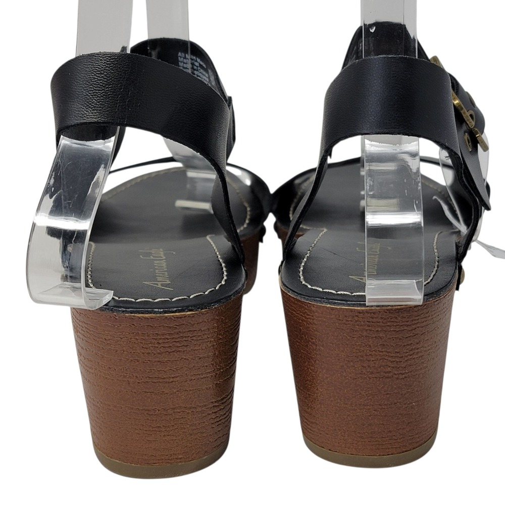 American‎ Eagle Sandals Size 9 Black Strappy Block Heel Studded Buckle Strap New - Picture 7 of 14